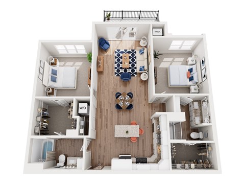 Floor plan for 2 beds, 2 baths, 1257 sqft